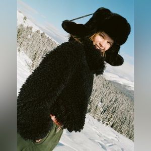 UO Black Shaggy Bomber Jacket